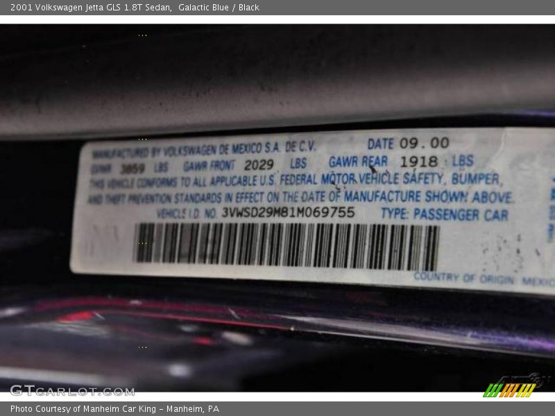 Galactic Blue / Black 2001 Volkswagen Jetta GLS 1.8T Sedan