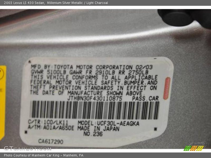 Millenium Silver Metallic / Light Charcoal 2003 Lexus LS 430 Sedan
