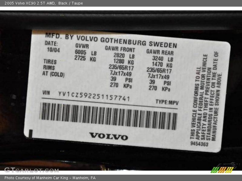 Black / Taupe 2005 Volvo XC90 2.5T AWD