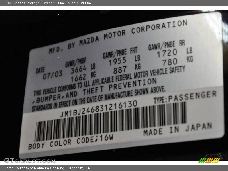 Black Mica / Off Black 2003 Mazda Protege 5 Wagon