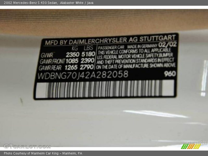 Alabaster White / Java 2002 Mercedes-Benz S 430 Sedan