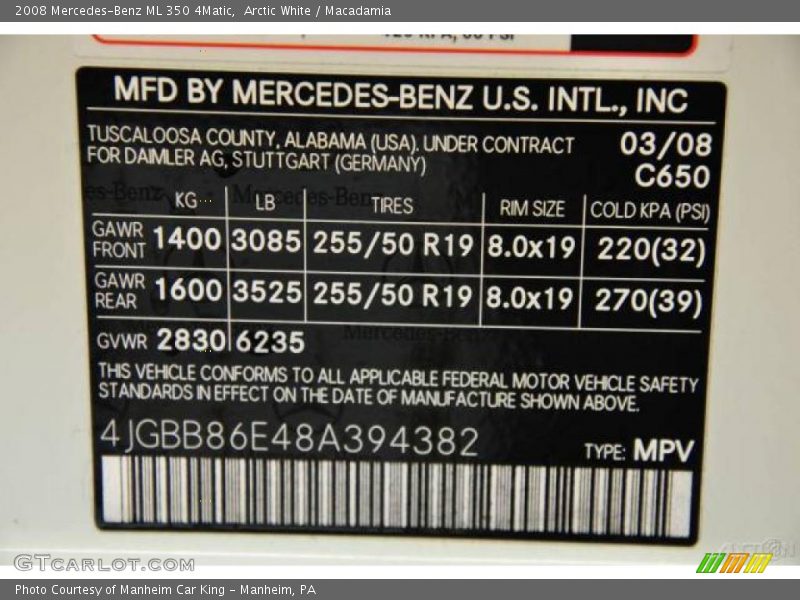 Arctic White / Macadamia 2008 Mercedes-Benz ML 350 4Matic