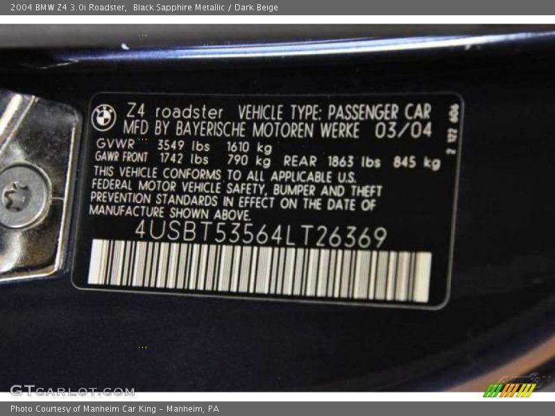 Black Sapphire Metallic / Dark Beige 2004 BMW Z4 3.0i Roadster