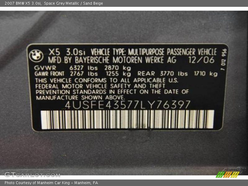 Space Grey Metallic / Sand Beige 2007 BMW X5 3.0si