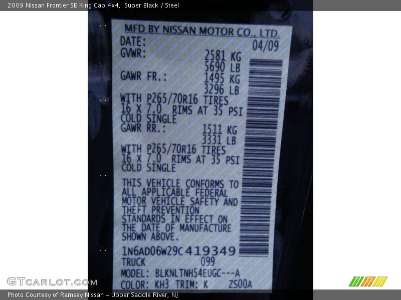Super Black / Steel 2009 Nissan Frontier SE King Cab 4x4