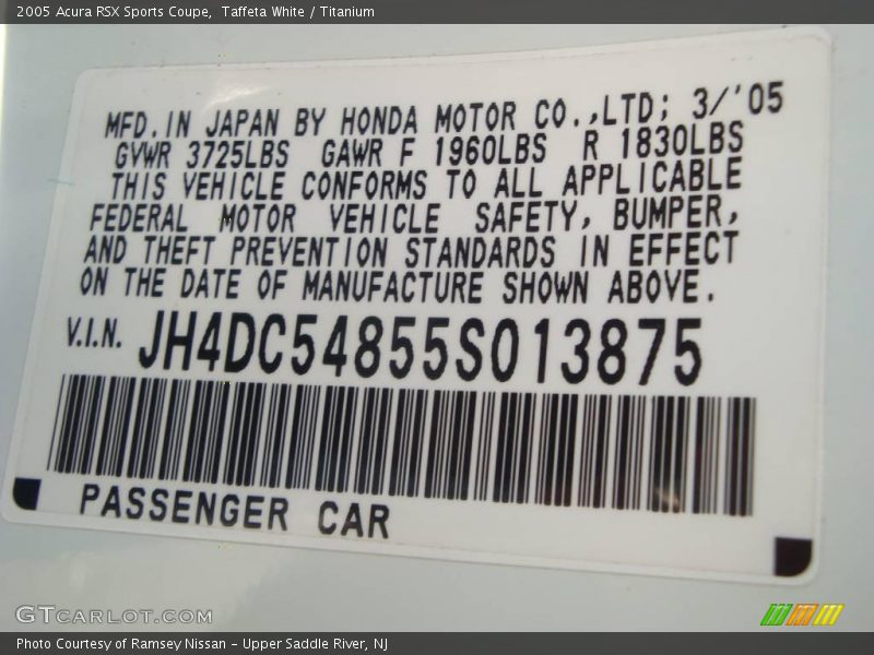 Taffeta White / Titanium 2005 Acura RSX Sports Coupe