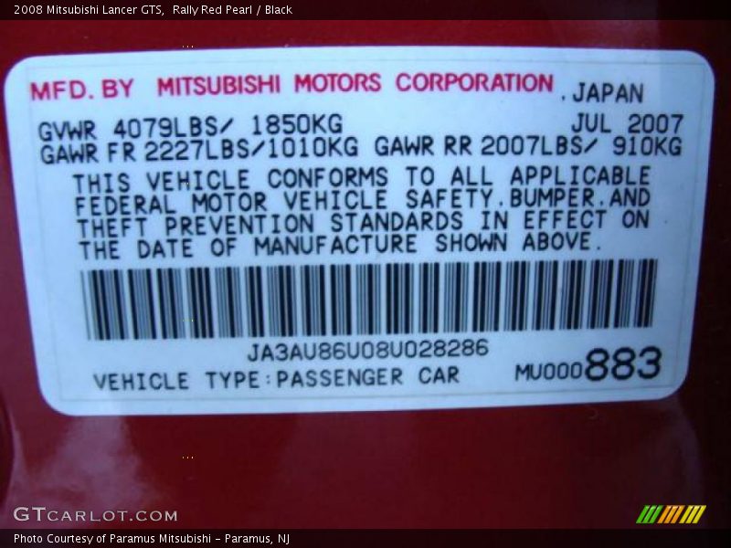 Rally Red Pearl / Black 2008 Mitsubishi Lancer GTS