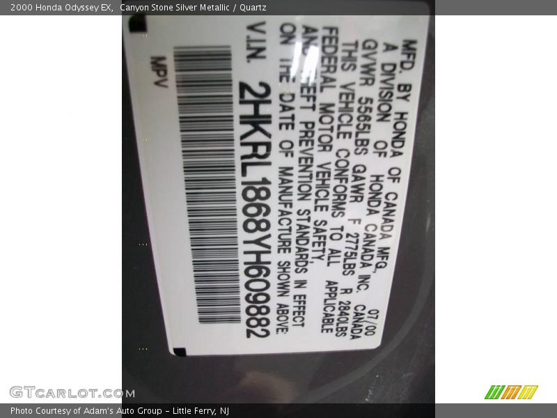 Canyon Stone Silver Metallic / Quartz 2000 Honda Odyssey EX