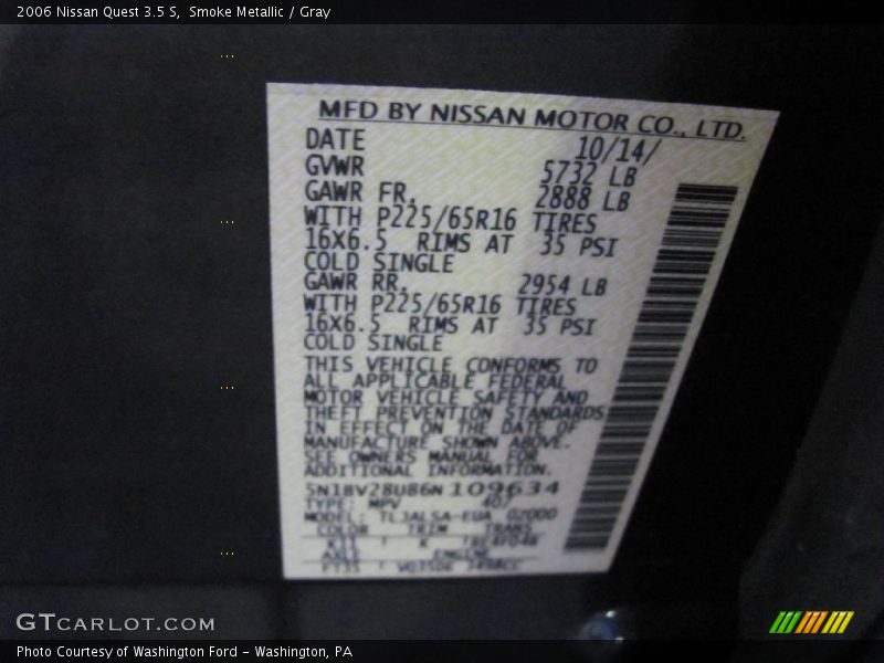 Smoke Metallic / Gray 2006 Nissan Quest 3.5 S