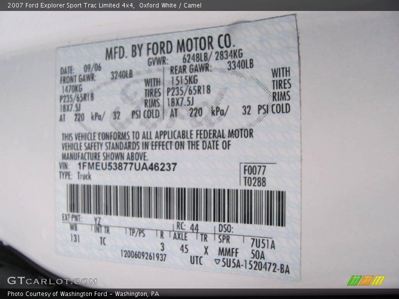 Oxford White / Camel 2007 Ford Explorer Sport Trac Limited 4x4