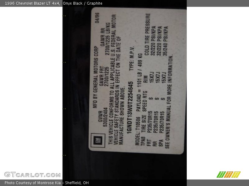 Onyx Black / Graphite 1996 Chevrolet Blazer LT 4x4