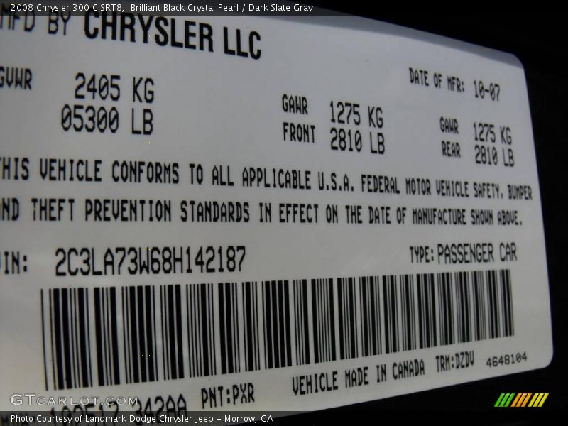 Brilliant Black Crystal Pearl / Dark Slate Gray 2008 Chrysler 300 C SRT8