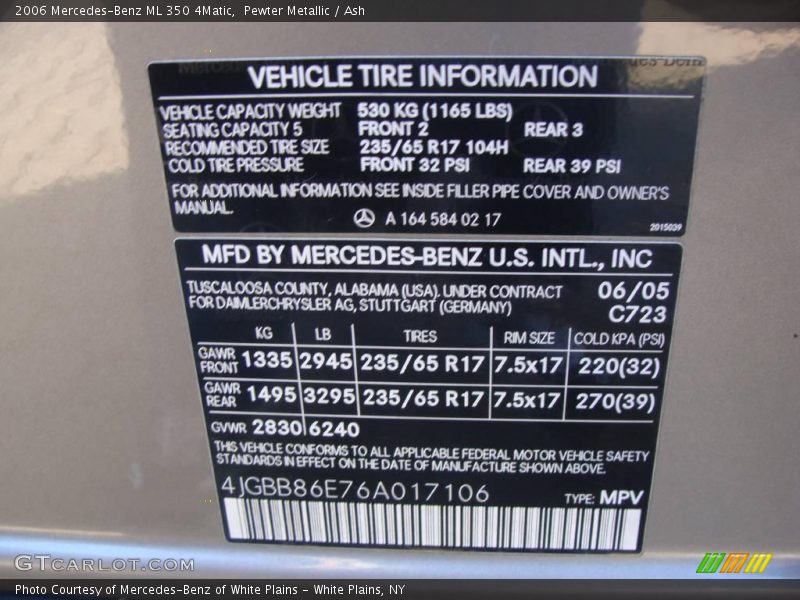 Pewter Metallic / Ash 2006 Mercedes-Benz ML 350 4Matic