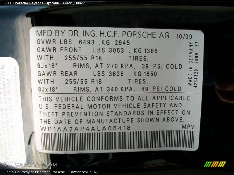 Black / Black 2010 Porsche Cayenne Tiptronic