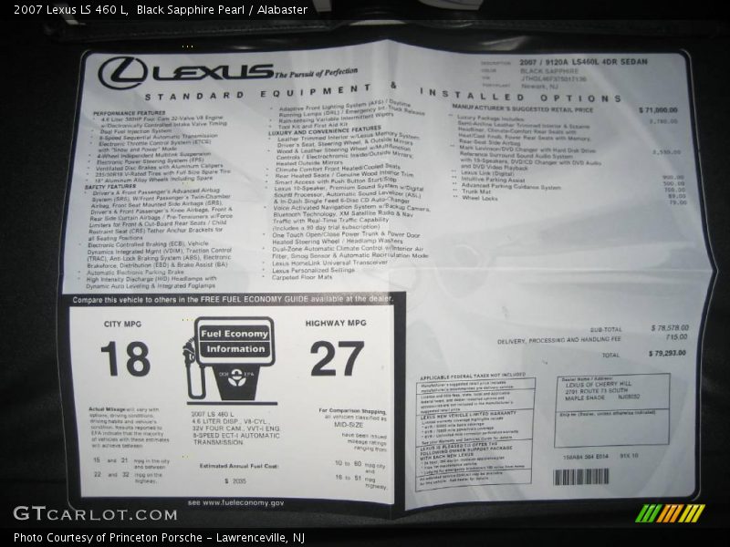 Black Sapphire Pearl / Alabaster 2007 Lexus LS 460 L