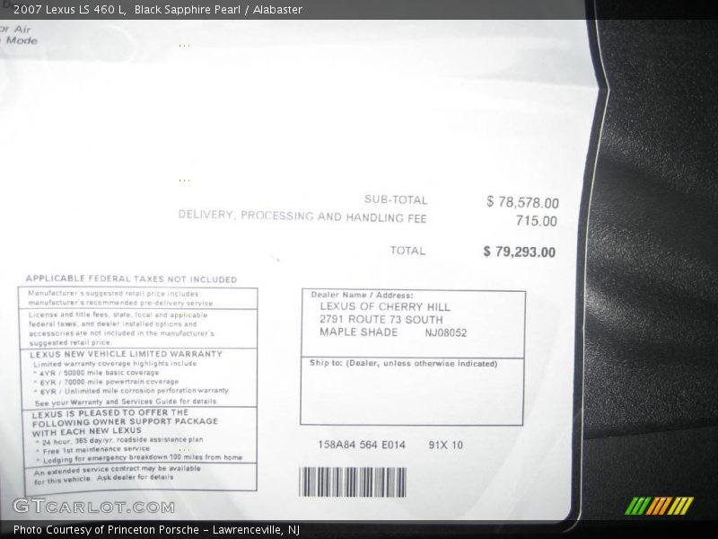 Black Sapphire Pearl / Alabaster 2007 Lexus LS 460 L