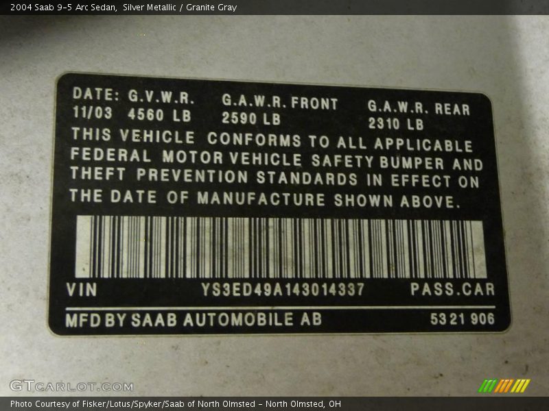 Silver Metallic / Granite Gray 2004 Saab 9-5 Arc Sedan