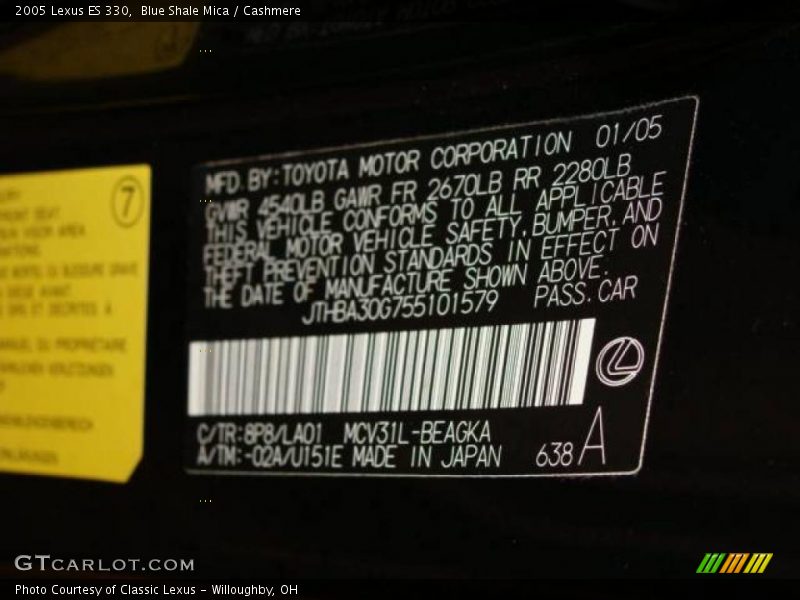 Blue Shale Mica / Cashmere 2005 Lexus ES 330