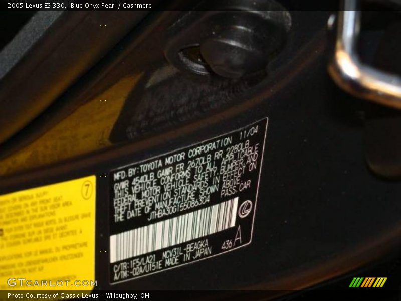 Blue Onyx Pearl / Cashmere 2005 Lexus ES 330