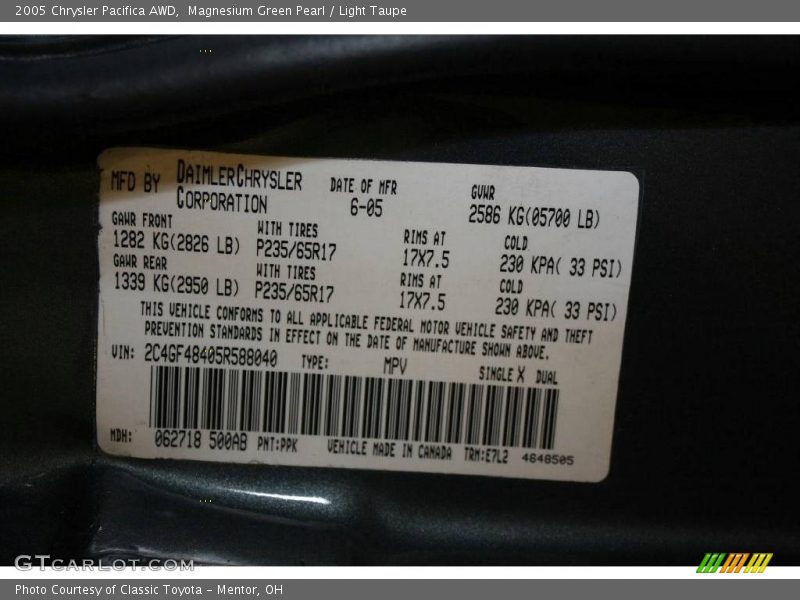 Magnesium Green Pearl / Light Taupe 2005 Chrysler Pacifica AWD