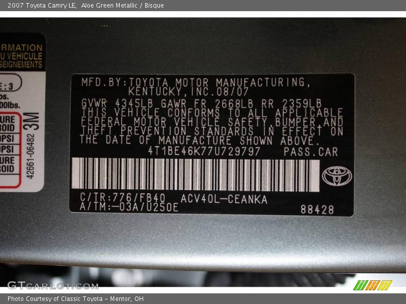 Aloe Green Metallic / Bisque 2007 Toyota Camry LE