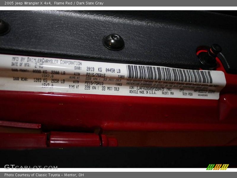 Flame Red / Dark Slate Gray 2005 Jeep Wrangler X 4x4