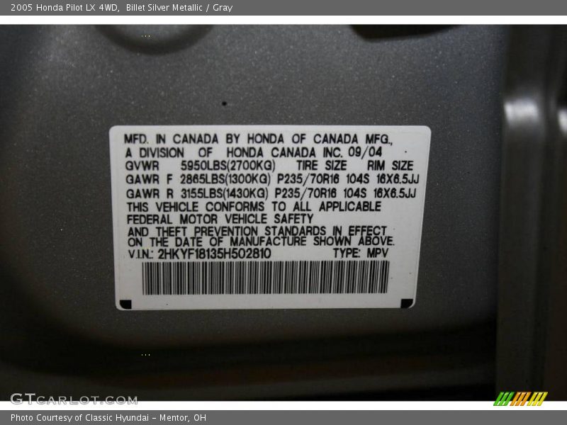 Billet Silver Metallic / Gray 2005 Honda Pilot LX 4WD