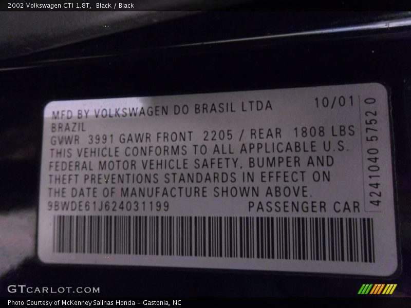 Black / Black 2002 Volkswagen GTI 1.8T