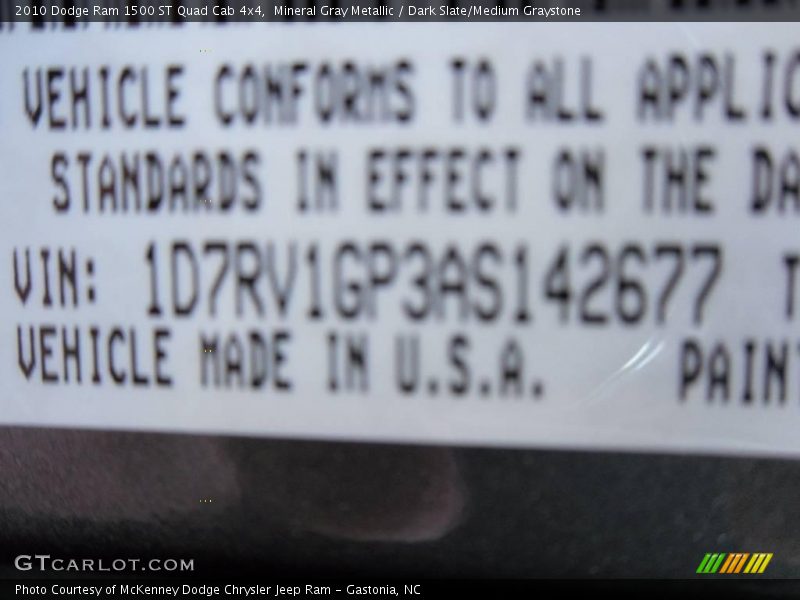 Mineral Gray Metallic / Dark Slate/Medium Graystone 2010 Dodge Ram 1500 ST Quad Cab 4x4