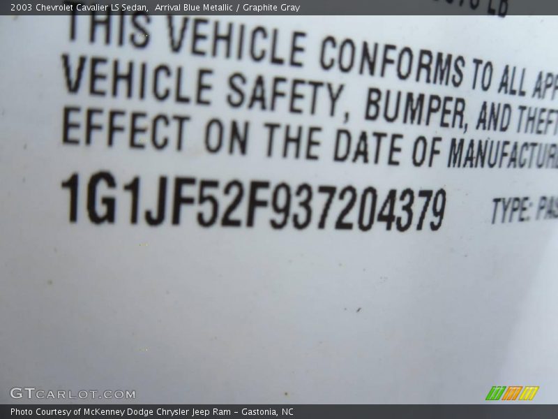 Arrival Blue Metallic / Graphite Gray 2003 Chevrolet Cavalier LS Sedan
