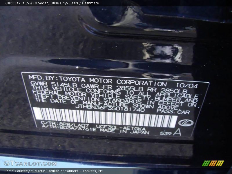 Blue Onyx Pearl / Cashmere 2005 Lexus LS 430 Sedan