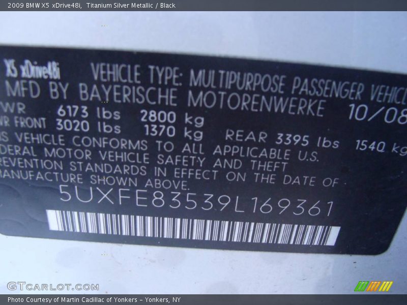 Titanium Silver Metallic / Black 2009 BMW X5 xDrive48i