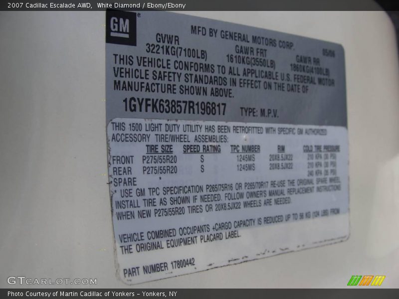 White Diamond / Ebony/Ebony 2007 Cadillac Escalade AWD