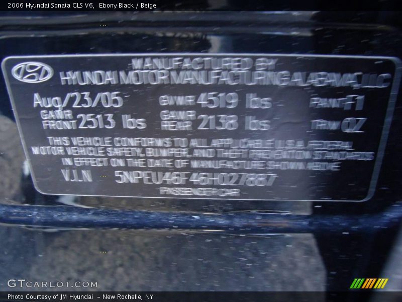 Ebony Black / Beige 2006 Hyundai Sonata GLS V6