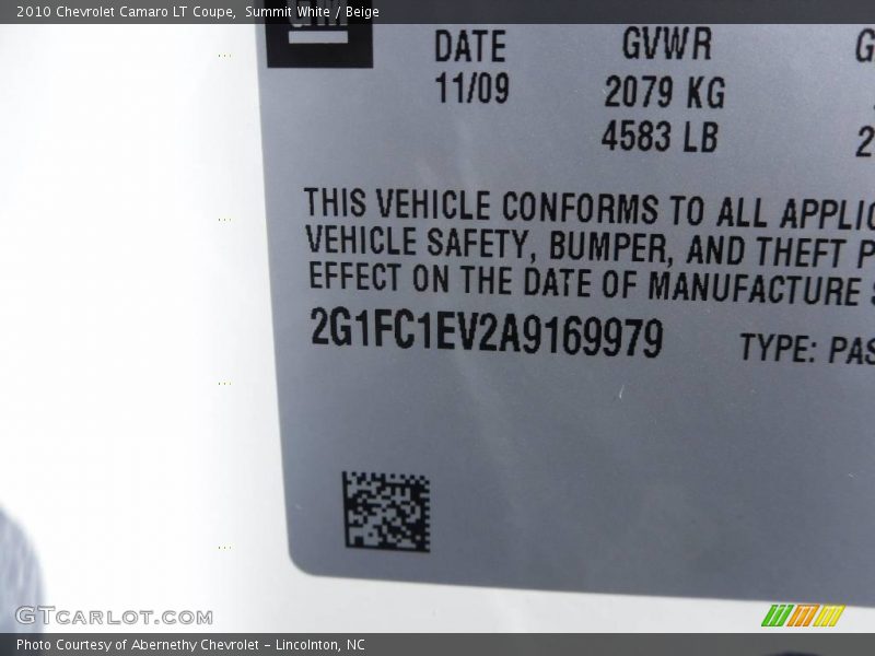 Summit White / Beige 2010 Chevrolet Camaro LT Coupe