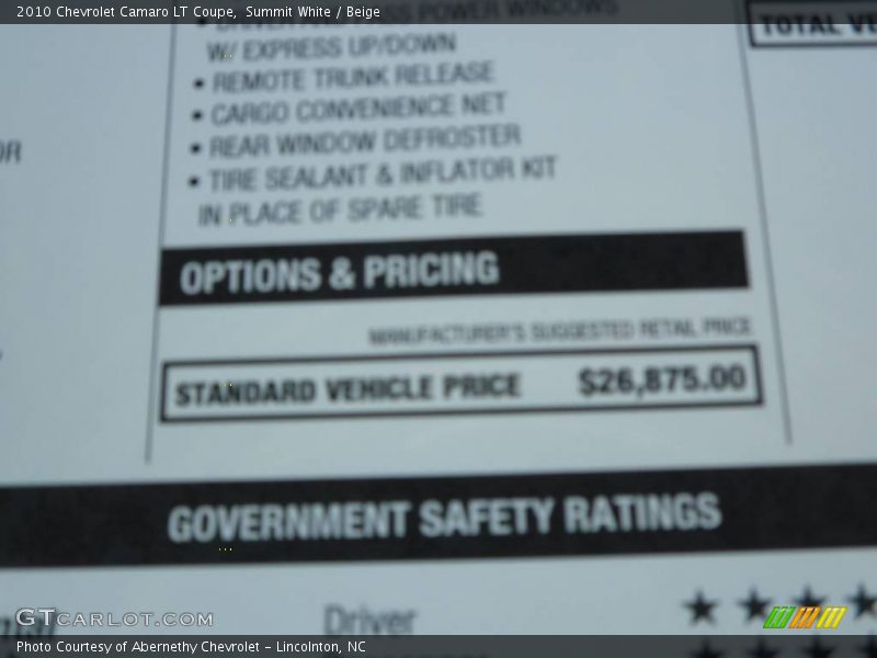 Summit White / Beige 2010 Chevrolet Camaro LT Coupe