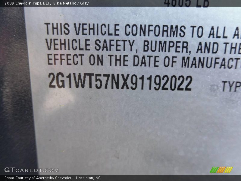 Slate Metallic / Gray 2009 Chevrolet Impala LT