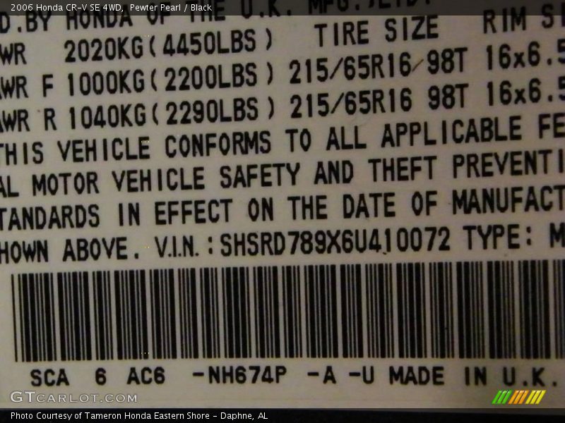 Pewter Pearl / Black 2006 Honda CR-V SE 4WD