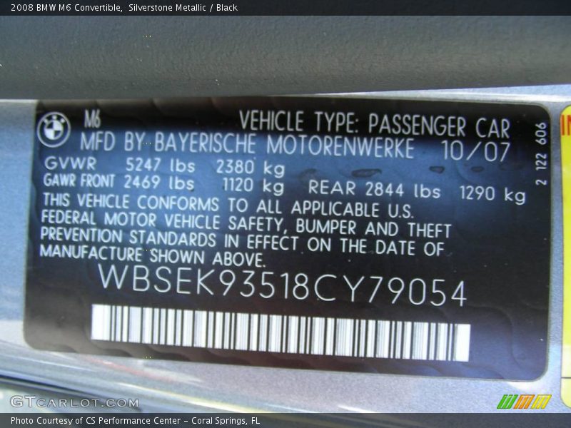 Silverstone Metallic / Black 2008 BMW M6 Convertible