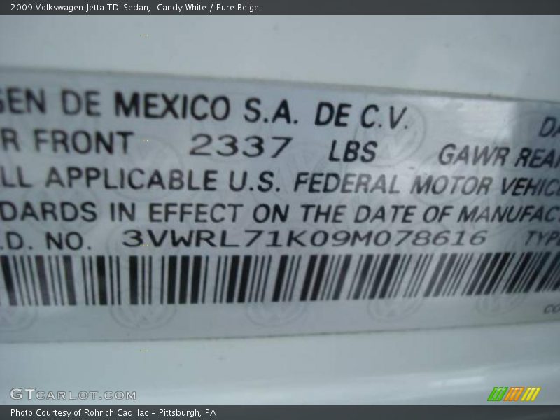 Candy White / Pure Beige 2009 Volkswagen Jetta TDI Sedan