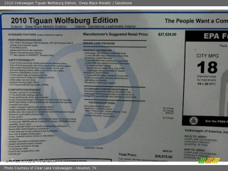 Deep Black Metallic / Sandstone 2010 Volkswagen Tiguan Wolfsburg Edition