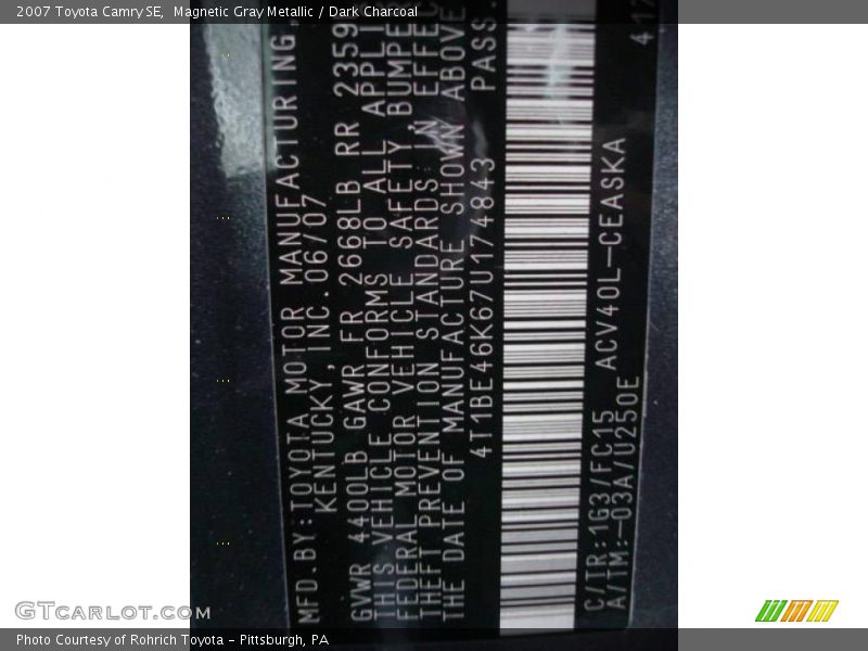 Magnetic Gray Metallic / Dark Charcoal 2007 Toyota Camry SE