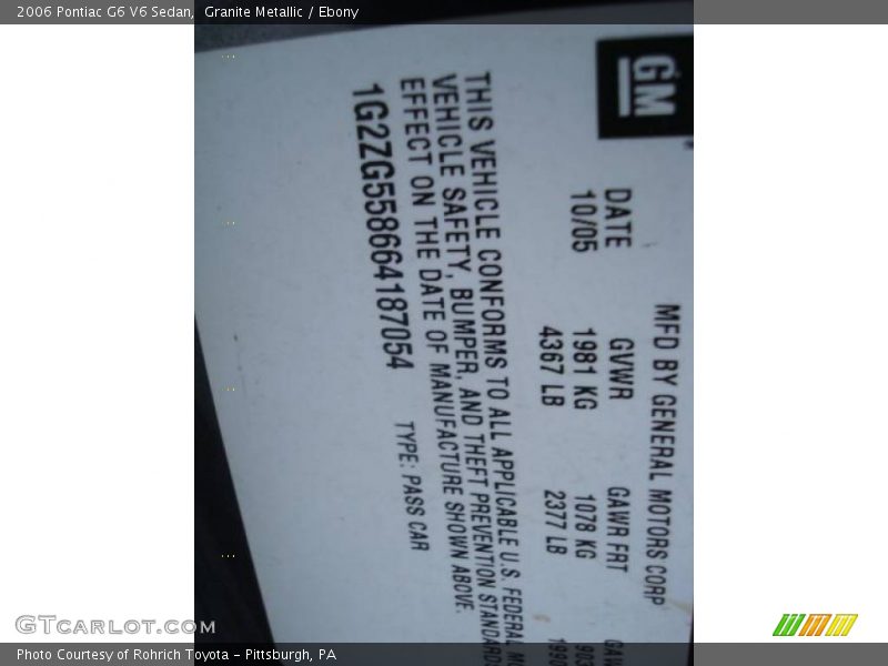 Granite Metallic / Ebony 2006 Pontiac G6 V6 Sedan