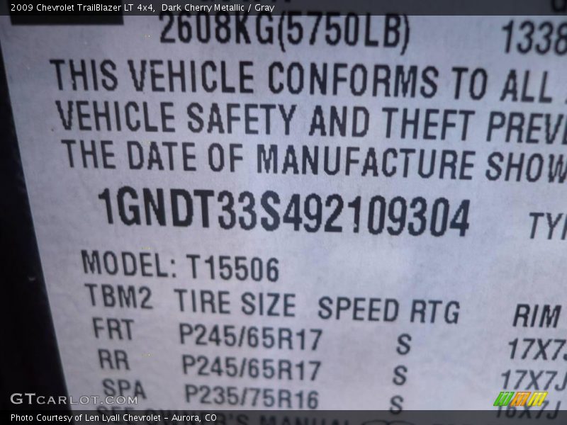 Dark Cherry Metallic / Gray 2009 Chevrolet TrailBlazer LT 4x4