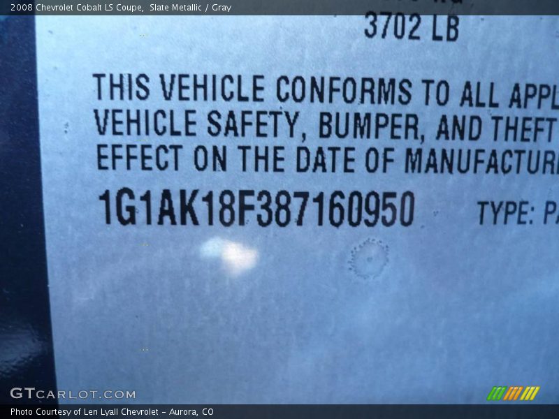 Slate Metallic / Gray 2008 Chevrolet Cobalt LS Coupe