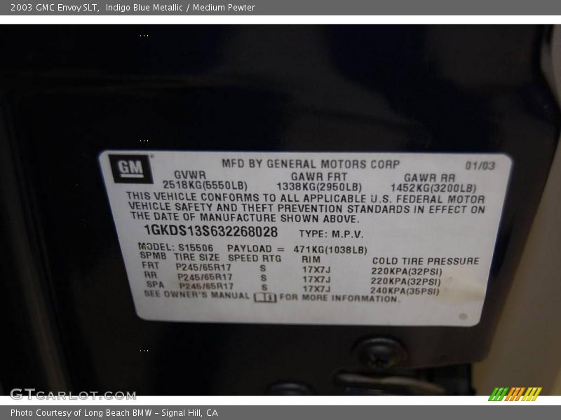 Indigo Blue Metallic / Medium Pewter 2003 GMC Envoy SLT
