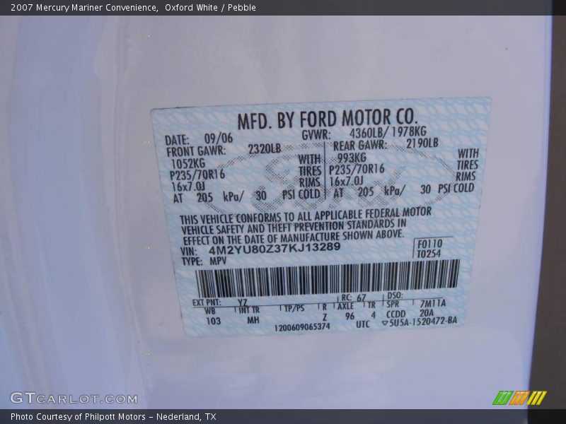 Oxford White / Pebble 2007 Mercury Mariner Convenience