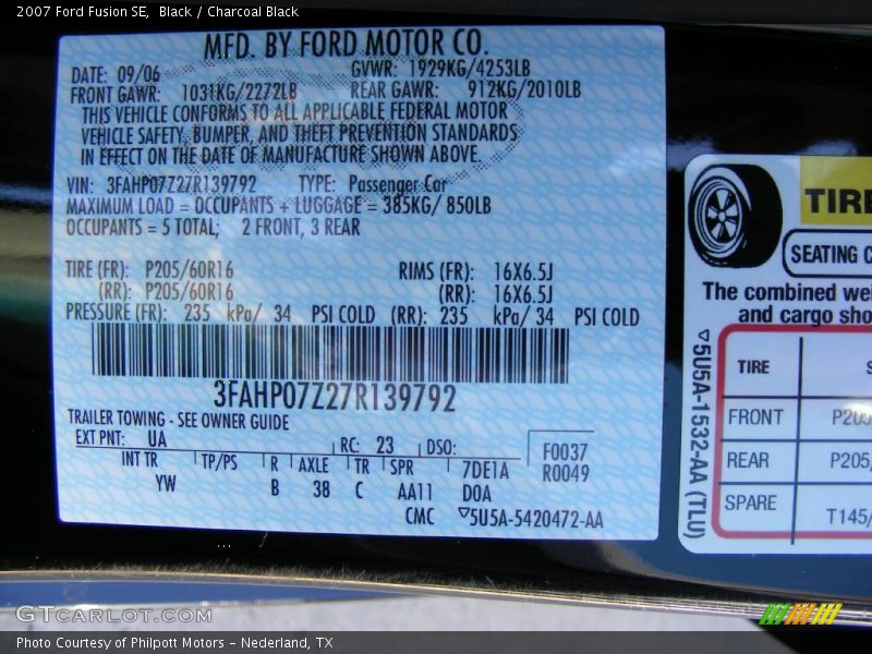 Black / Charcoal Black 2007 Ford Fusion SE