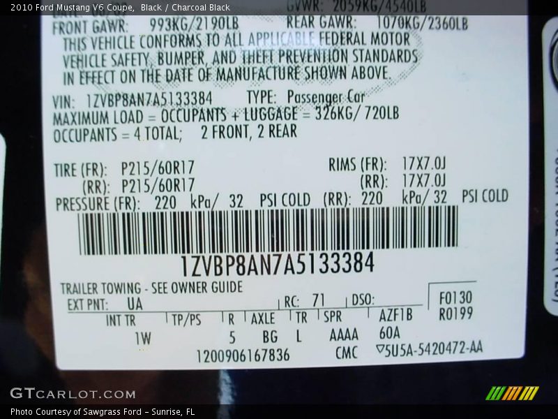 Black / Charcoal Black 2010 Ford Mustang V6 Coupe