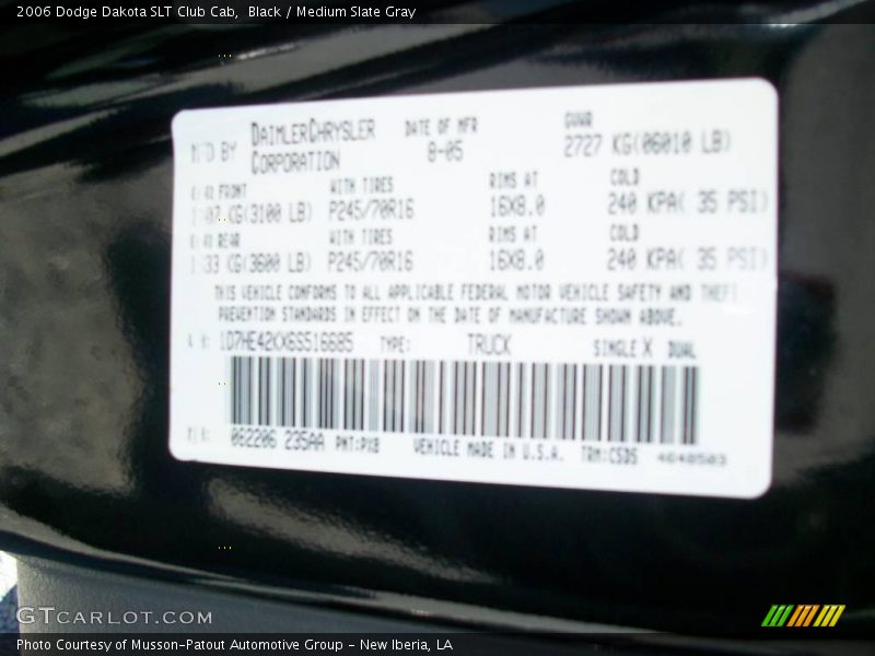 Black / Medium Slate Gray 2006 Dodge Dakota SLT Club Cab